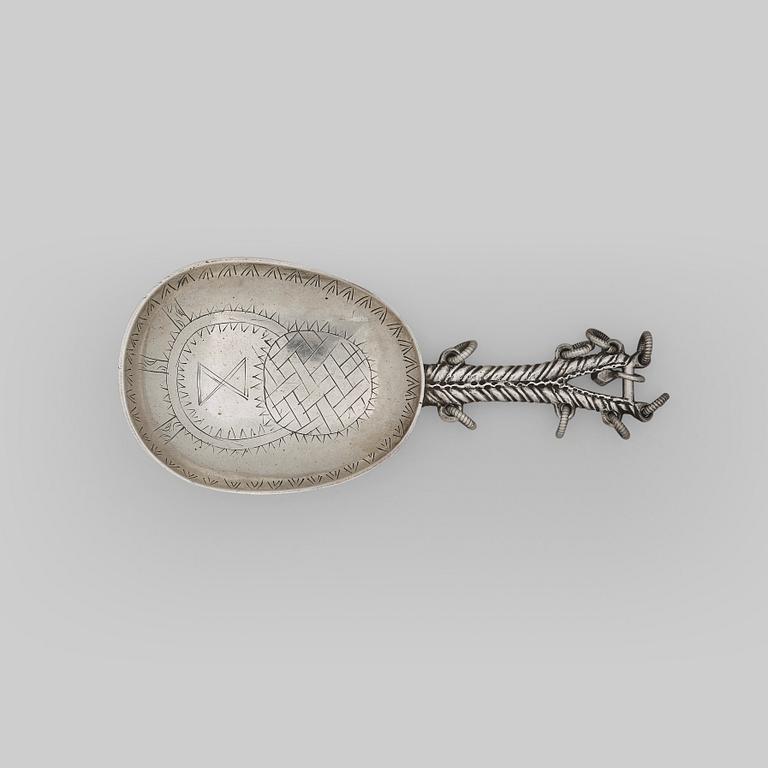 A Swedish 18th century silver spoon, mark of Olof Löfvander, Lulea 1769.