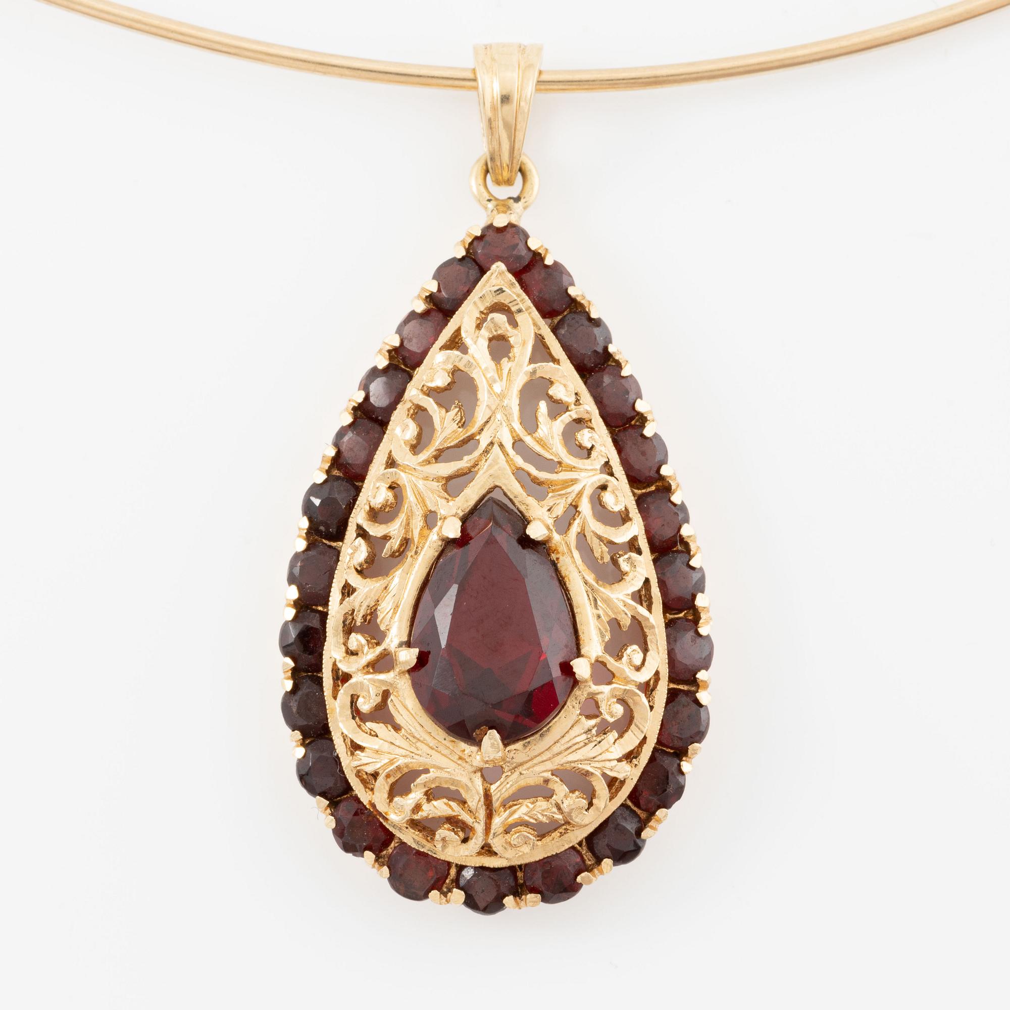 Necklace, collar with pendant, 14K gold, Italy.