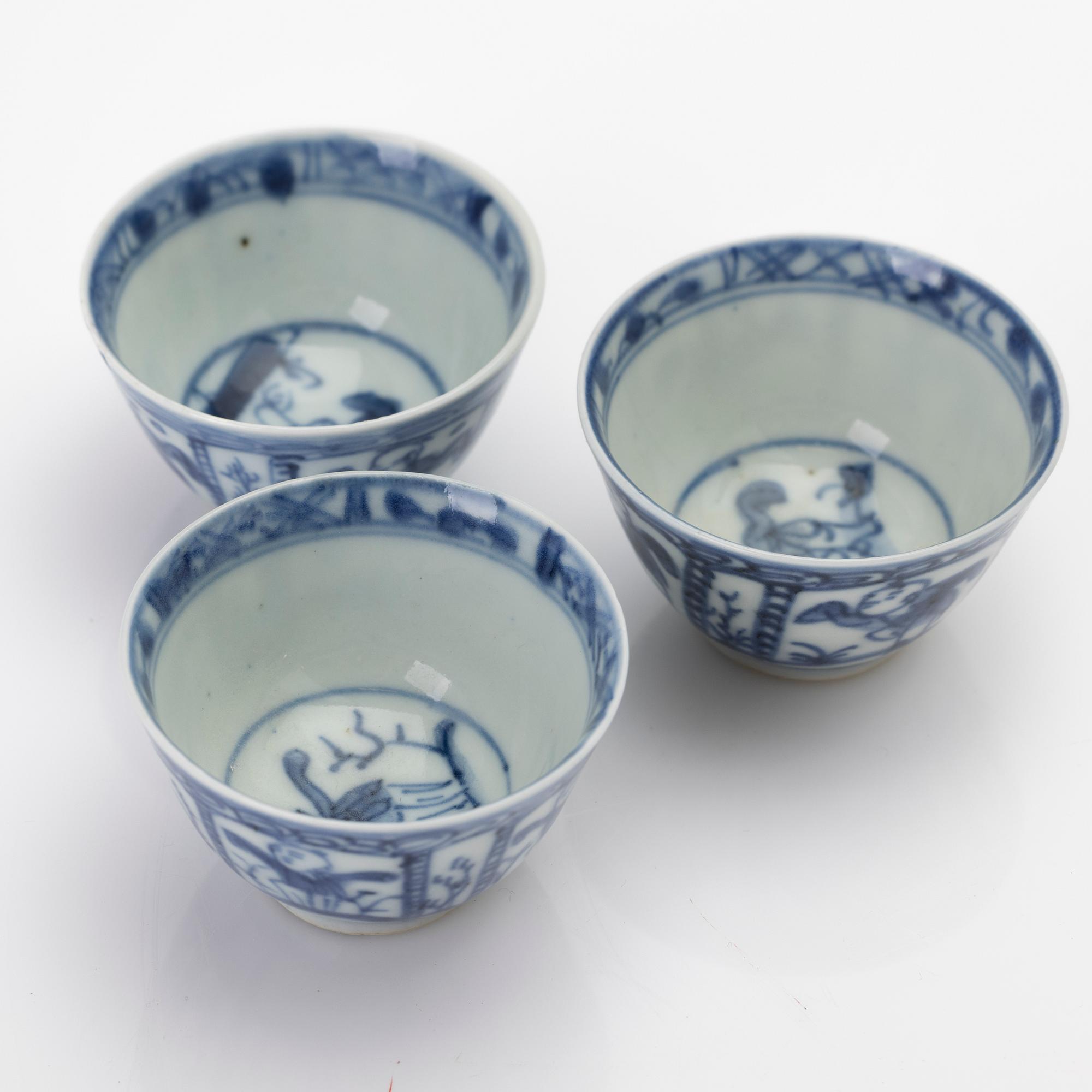 Koppar, 3 st, porslin, Kina, Qingdynastin, 1800-tal.
