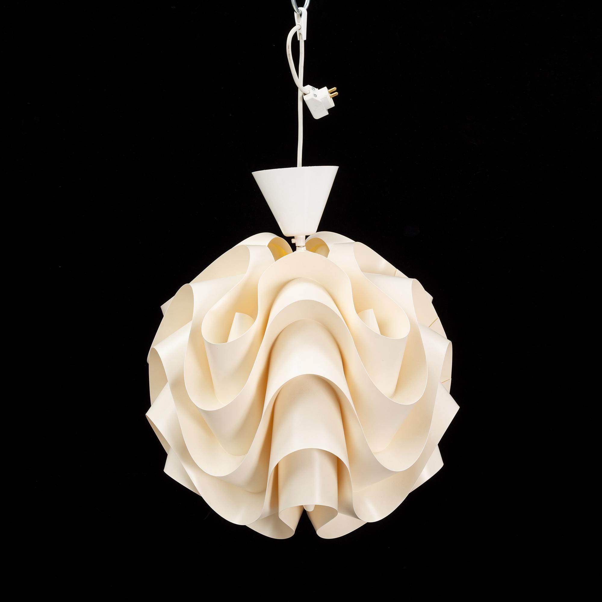 A ceiling, pendant lamp, '172' designed by Poul Christiansen in 1971 for Le Klint, Denmark.