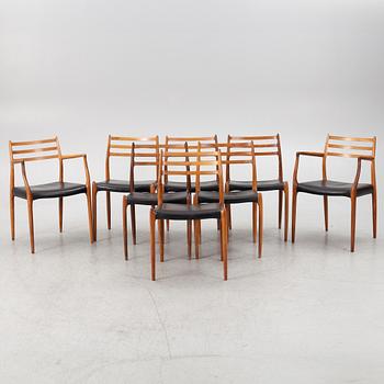 Niels Otto Møller, a rosewood dining table and eight rosewood chairs, Poul Jeppesen & JL Möller, Denmark, 1960's.