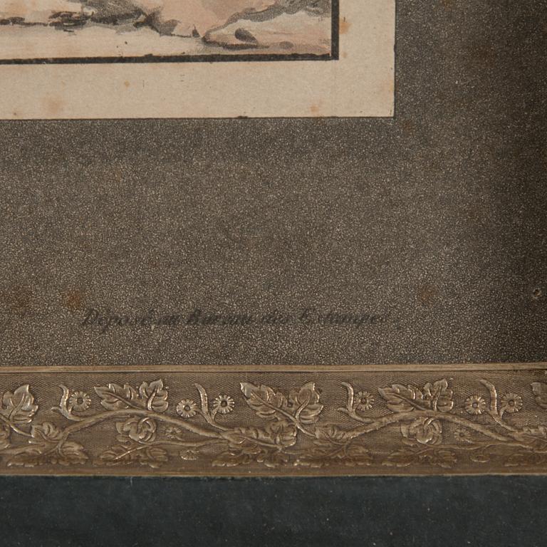 JEAN PIERRE MARIE JAZET, handkolorerad etsning, 1800-talets början.