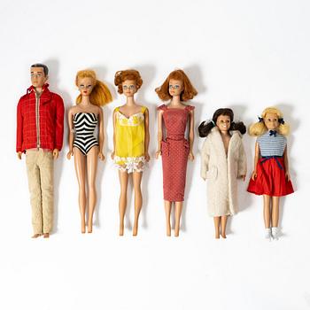 Barbiedockor, 6 st, 1960-tal, Mattel.