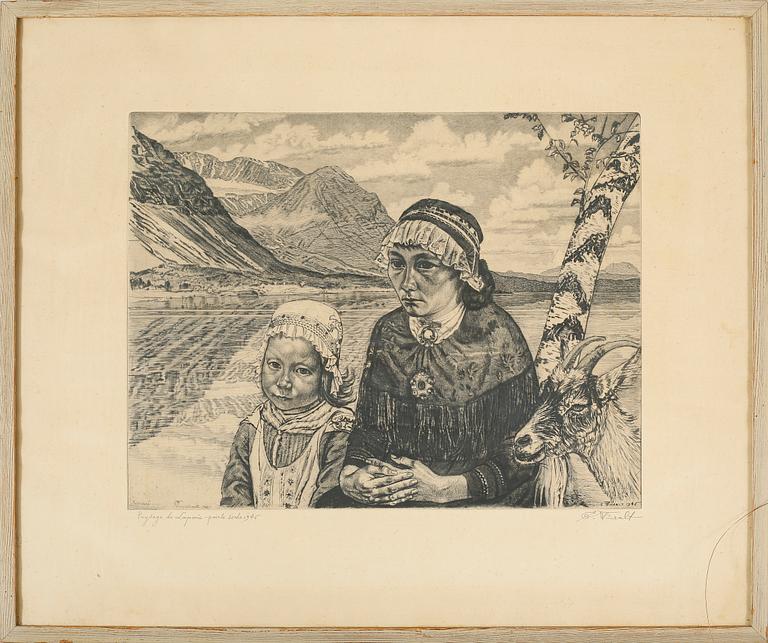 an etching, signed and dated 1946.