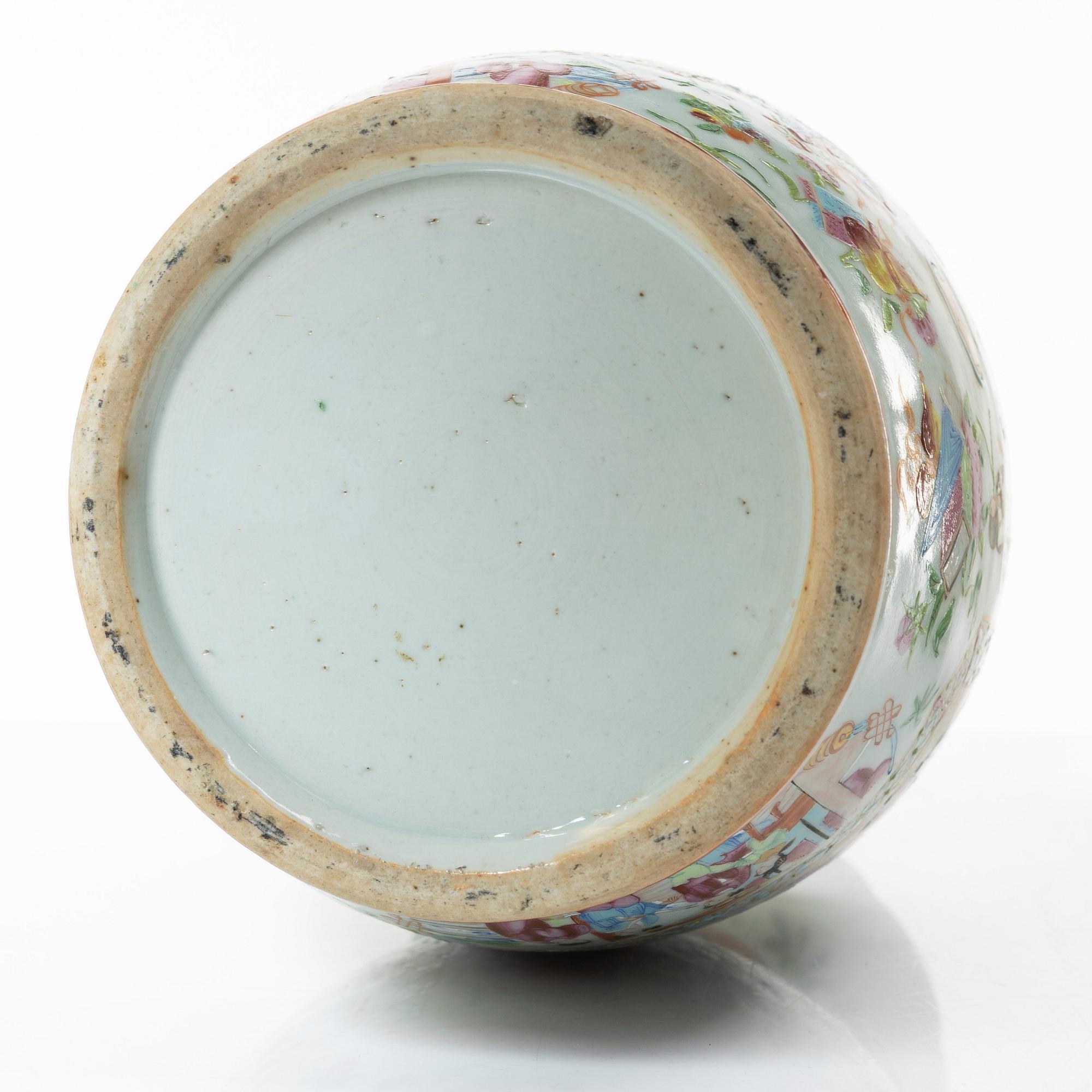 A famille rose vase with cover and a vase, Qing dynasty, Kanton, 19th century.