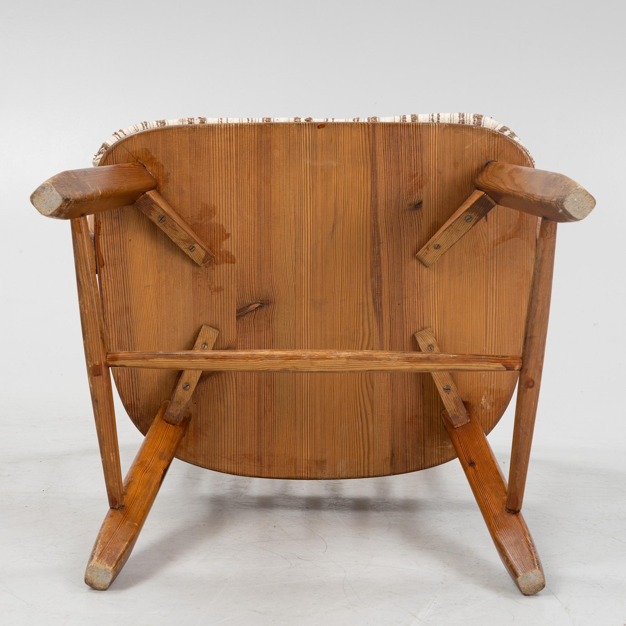 A pair of 'Hytte' pinewood armchairs, Nordiska Kompaniet, Sweden, 1940's.