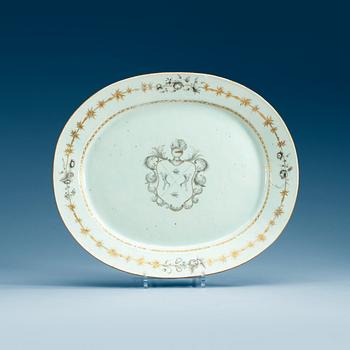 1765. A grisaille armorial serving dish, Qing dynasty, Qianlong (1736-1795).