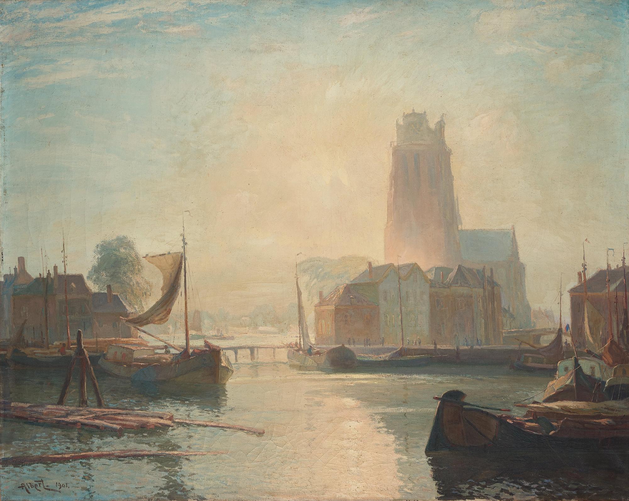 Gustave (Gustaf) Albert, The harbour in Dordrecht.