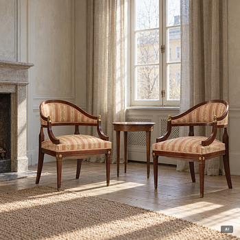 A pair of bergère armchairs, Empire style, 20th century.