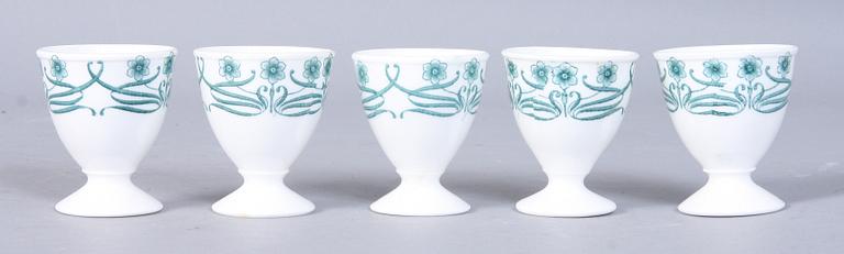 ÄGGKOPPAR, 5 st, porslin, "Chic", Gustafsberg, jugend, omkring sekelskiftet 1800/1900.