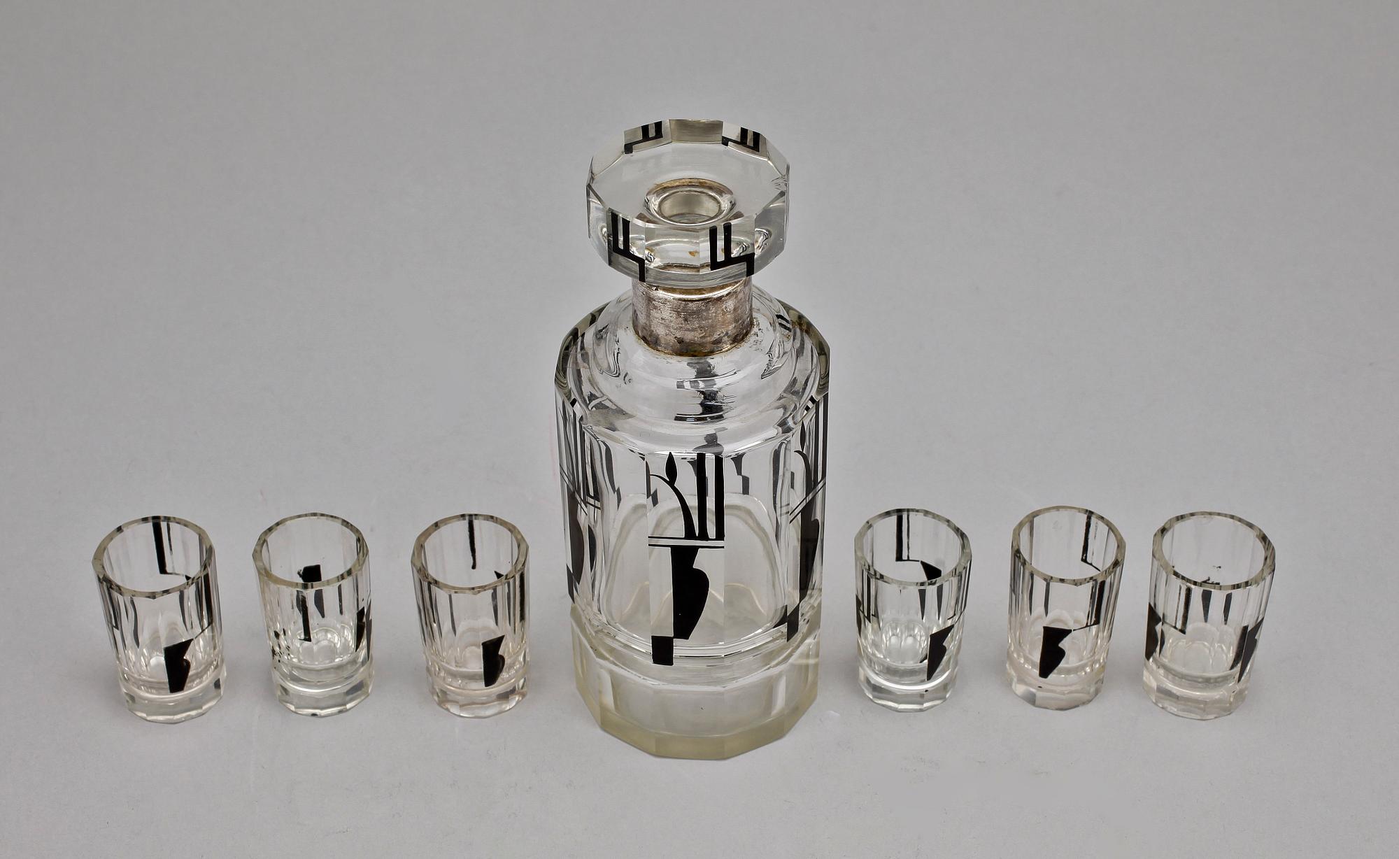 KARAFF samt GLAS, 6 st, glas, Art deco omkring år 1930.
