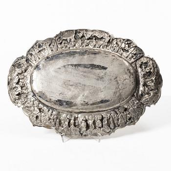 A German silver jug and tray, Gebrüder Friedländer, circa 1900.