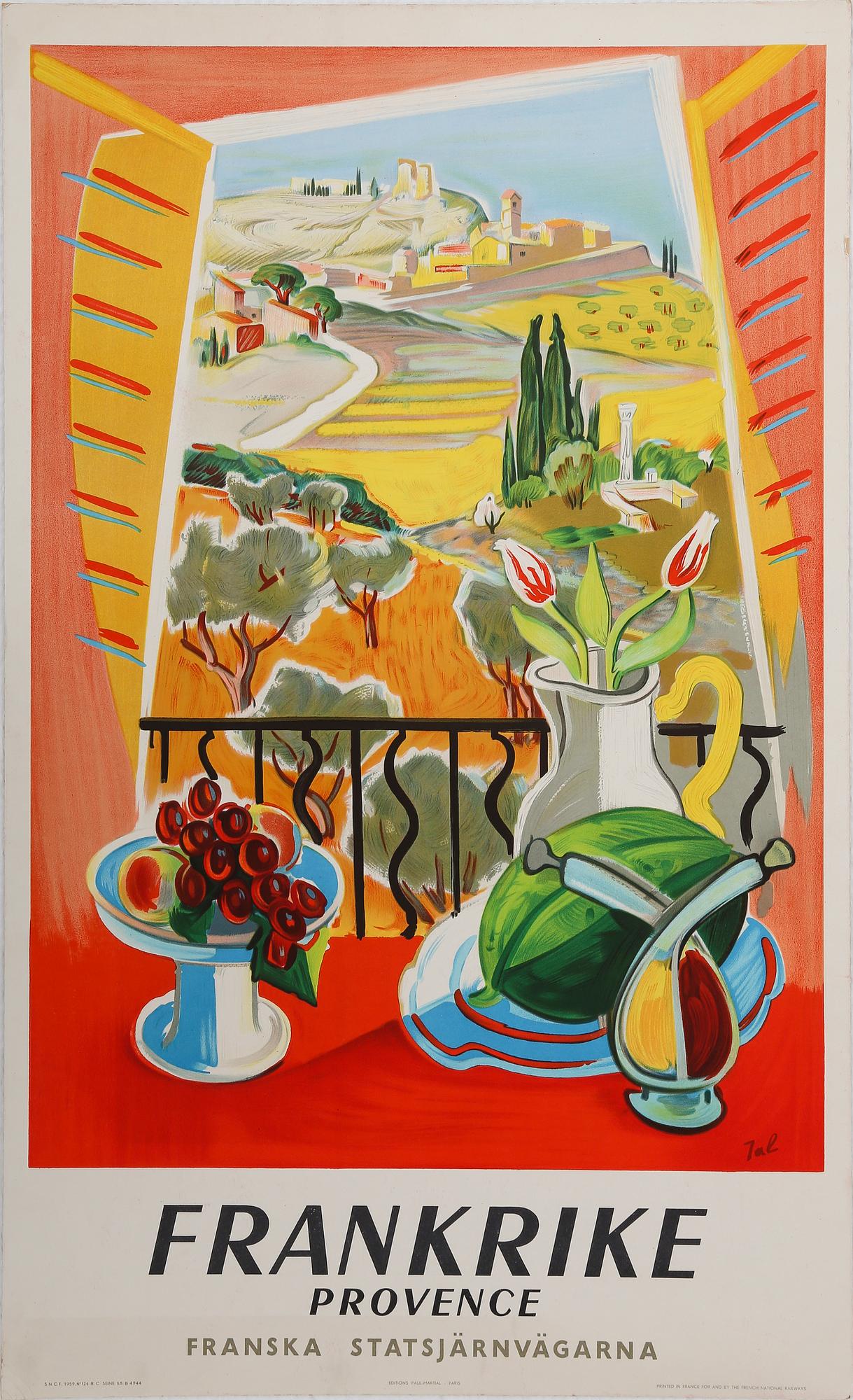 BERNARD VILLEMOT, färglitografisk affisch, Hubert Baille, Paris, SAMT AFFISCH PÅ PAPP, SNCF, Paris, 1959.