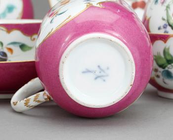 SERVISDELAR, 6 st, porslin, Meissen, 1800-tal.