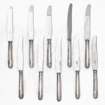 Ten Swedish silver knives, including with mark of Gustaf Möllenborg, Stockholm 1833.