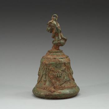 TEMPELKLOCKA, brons. Östra Java, Majapahit Kingdom, troligen 1200-tal.