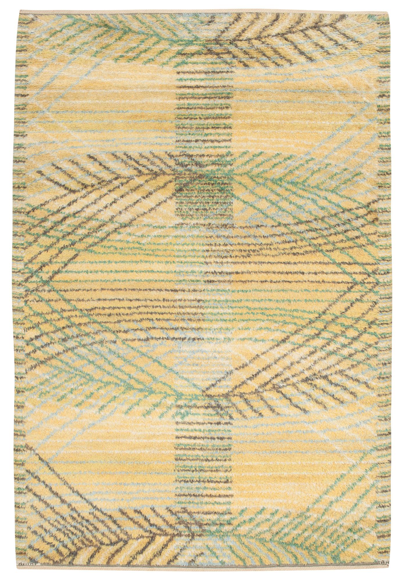CARPET. "Marina, gul". Knotted pile (rya). 293 x 197 cm. Signed AB MMF BN.