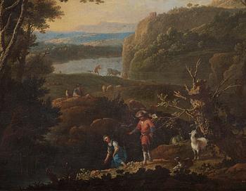 Gaspar de Witte, Landscape with figures and cattles.