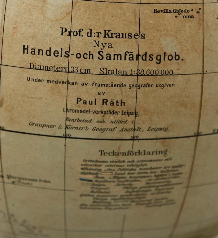 JORDGLOB, Prof Krauses Handels- och Samfärdsglob, 1900-talets första hälft.