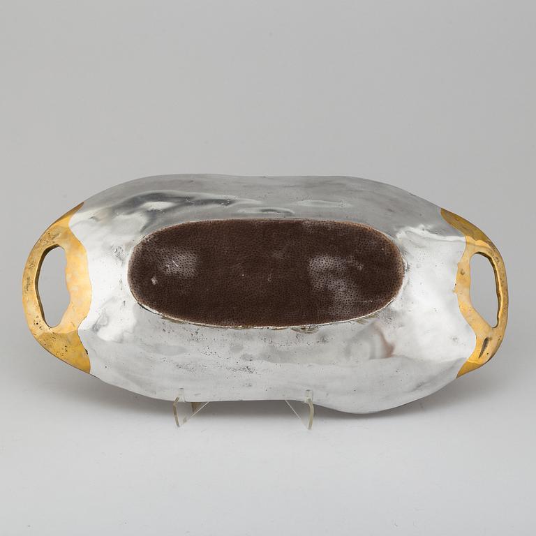 A brass and metal dish, David Marshall, not signed.