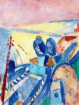 83. Sigrid Hjertén, "Blå pråmar" (Blue boats).