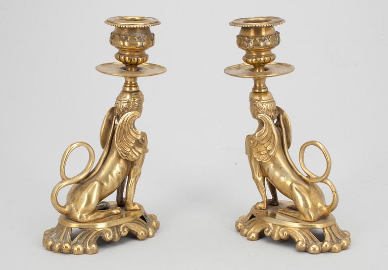 LJUSSTAKAR, ett par, mässing, Louis Philippe, Frankrike 1800-talets första hälft.