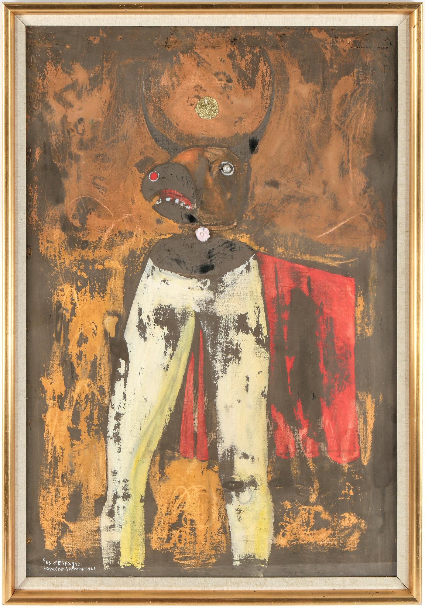 LAMBERT WERNER, "Pas d´Espagne", gouache med collage, signerad, daterad 1969.