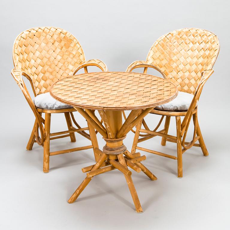 KORGSTOLAR, 2 st, BORD, "Le Corbusier", tillverkare Pascal Raffier Vannerie, Frankrike 1900-talets slut.