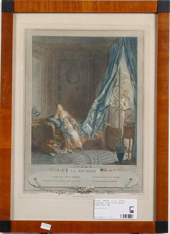 TRYCK, 2 st, efter original från 1700-talet, 1800/1900-tal.