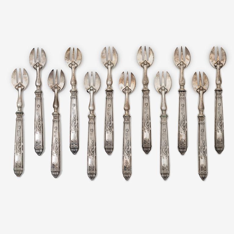 Louis Coignet, ostrongafflar, silver, 12 st, Paris, Frankrike, 1889-93.