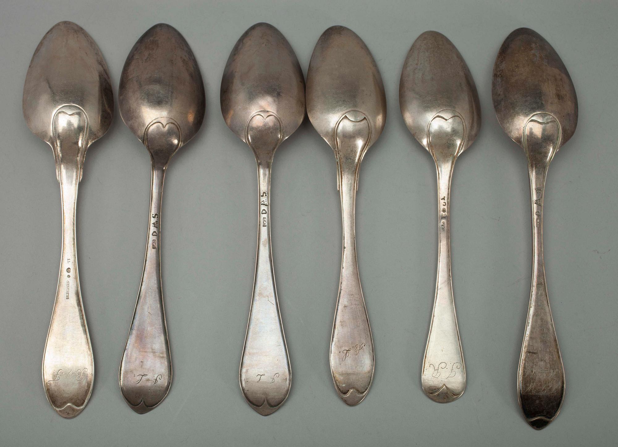 MATSKEDAR 6 st, silver, Finland och Sverige, 1800-talets första hälft. Vikt 350 g.