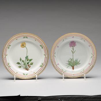 A Royal Copenhagen 'Flora Danica' dinner set for two, Denmark, 20th Century (12 pieces).