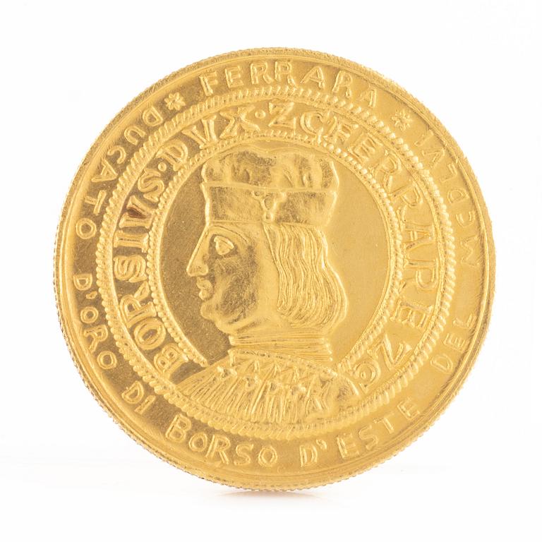 Gold coin, Italy, ducat, 500th anniversary coin for Borso d'Este 1956.