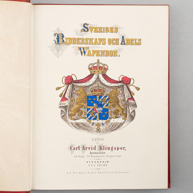 Books, 19 volumes, including Gustaf Elgenstierna's 'Svenska Adelns Ättartavlor'.