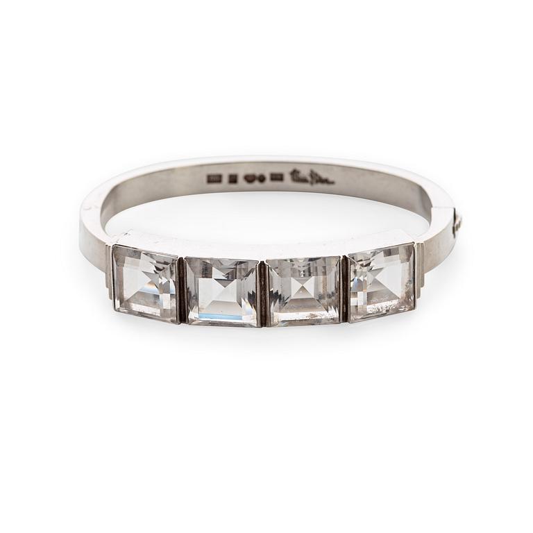 A Wiwen Nilsson sterling and four rockcrystals bangle, Lund 1937.