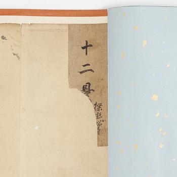 A Japanese Makimomo, ink and colour on paper, Meiji (1868-1912).