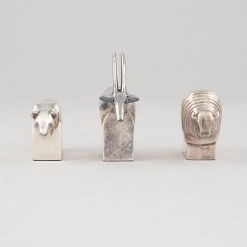 Gunnar Cyrén, figuriner, 3 st, silverpläterad zink, Dansk Designs, Japan.