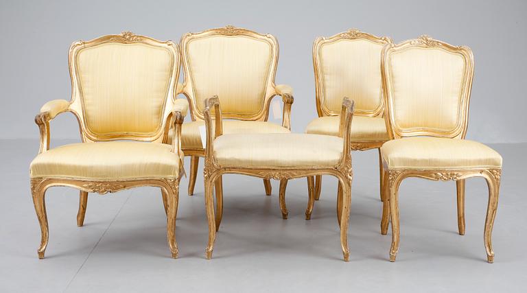 SALONGSMÖBEL, 5 delar. Louis XV-stil, 1900-tal.