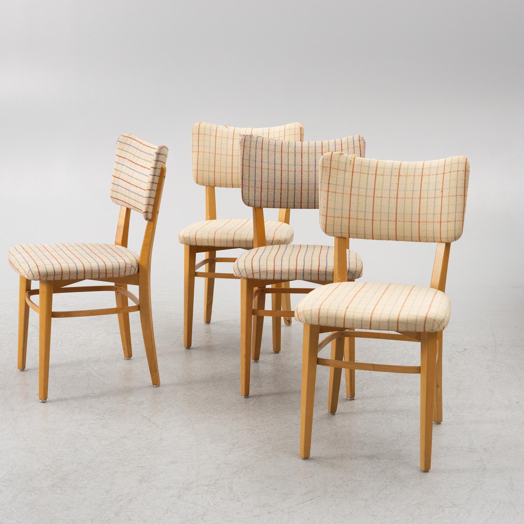 Elias Svedberg, a set of four chairs model "31" from the Triva-Bygg series, Nordiska Kompaniet, 1940s.