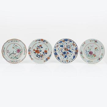 A group of eight Chinese porcelain dishes, Qing dynasty, Qianlong (1736-95) and China, early 20th Century.