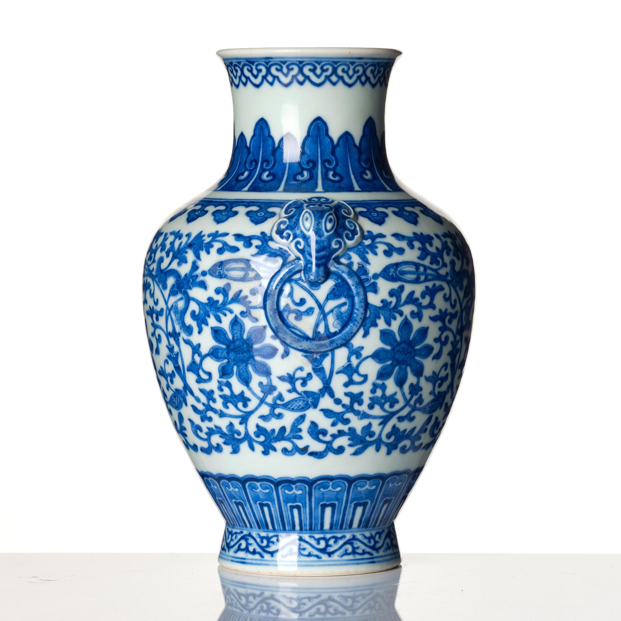A blue and white vase, Republic period with Qianlong mark.