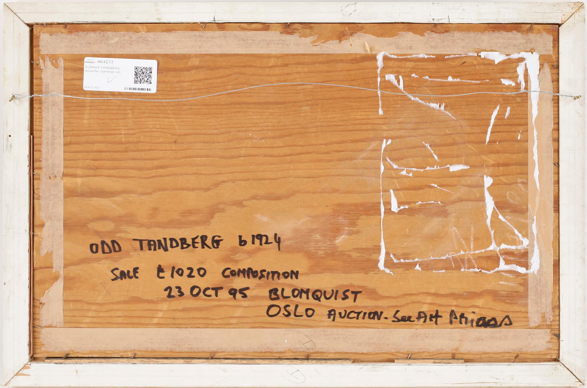 GUNNAR TANDBERG, gouache, signerad.