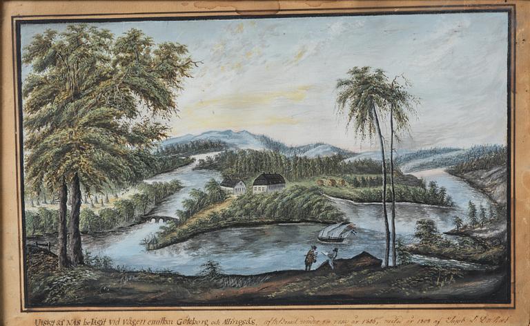 Swedish artist, "View of Näs located by the road between Gothenburg and Alingsås," dated 1808.
