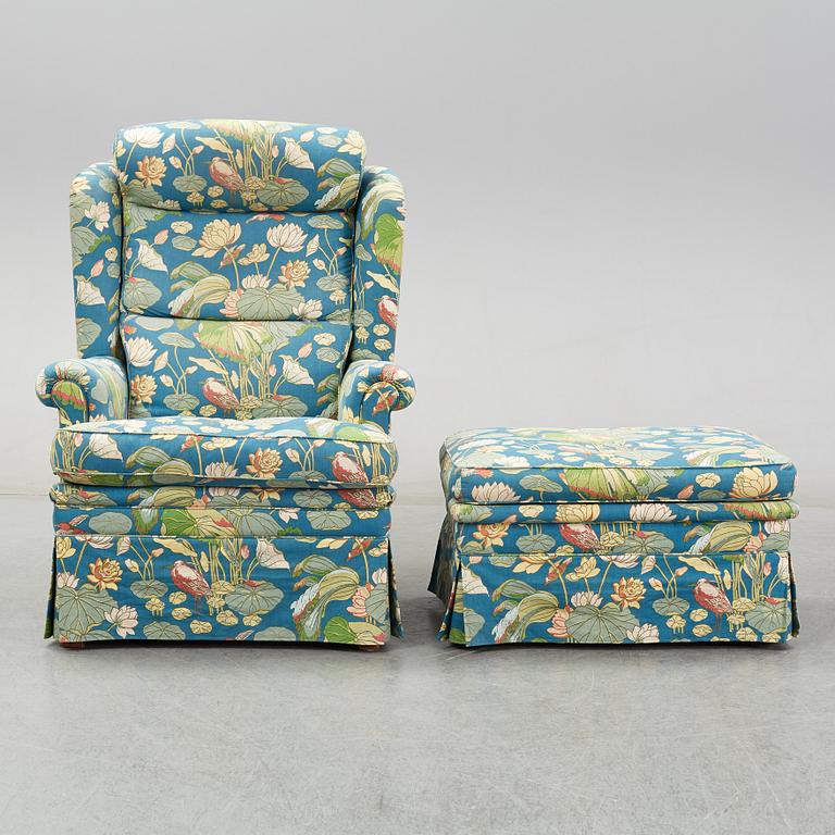 A Swedish armchair and stool, Norell Möbel, late 20th century.