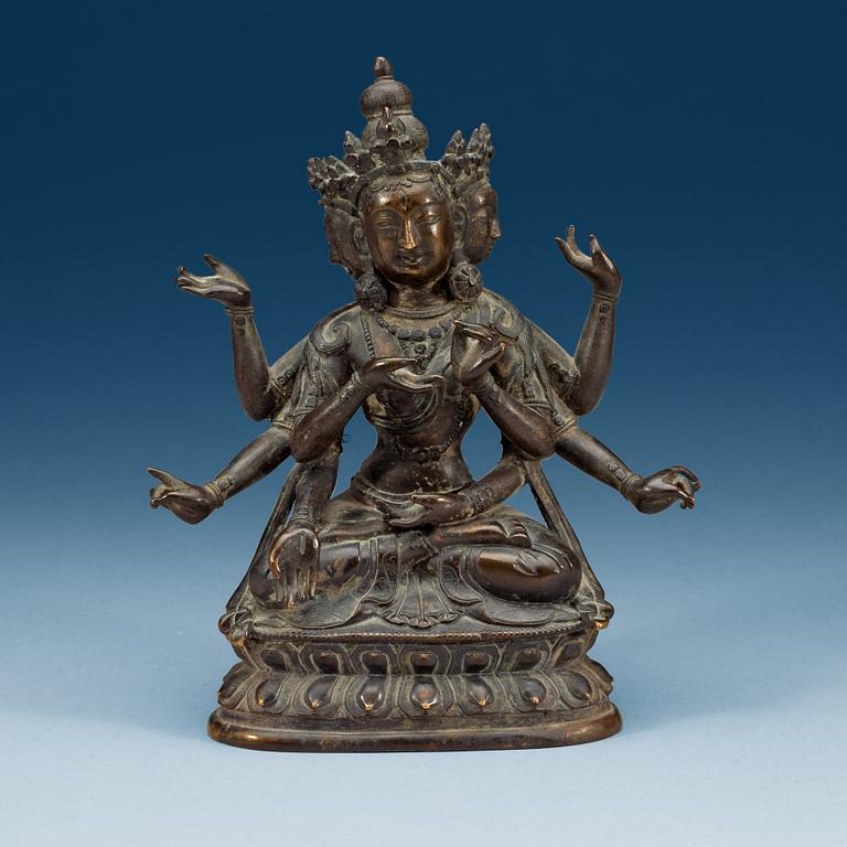 A bronze figure of a deity, presumably Ushnishavijaya, Qing dynasty, 19th Century.