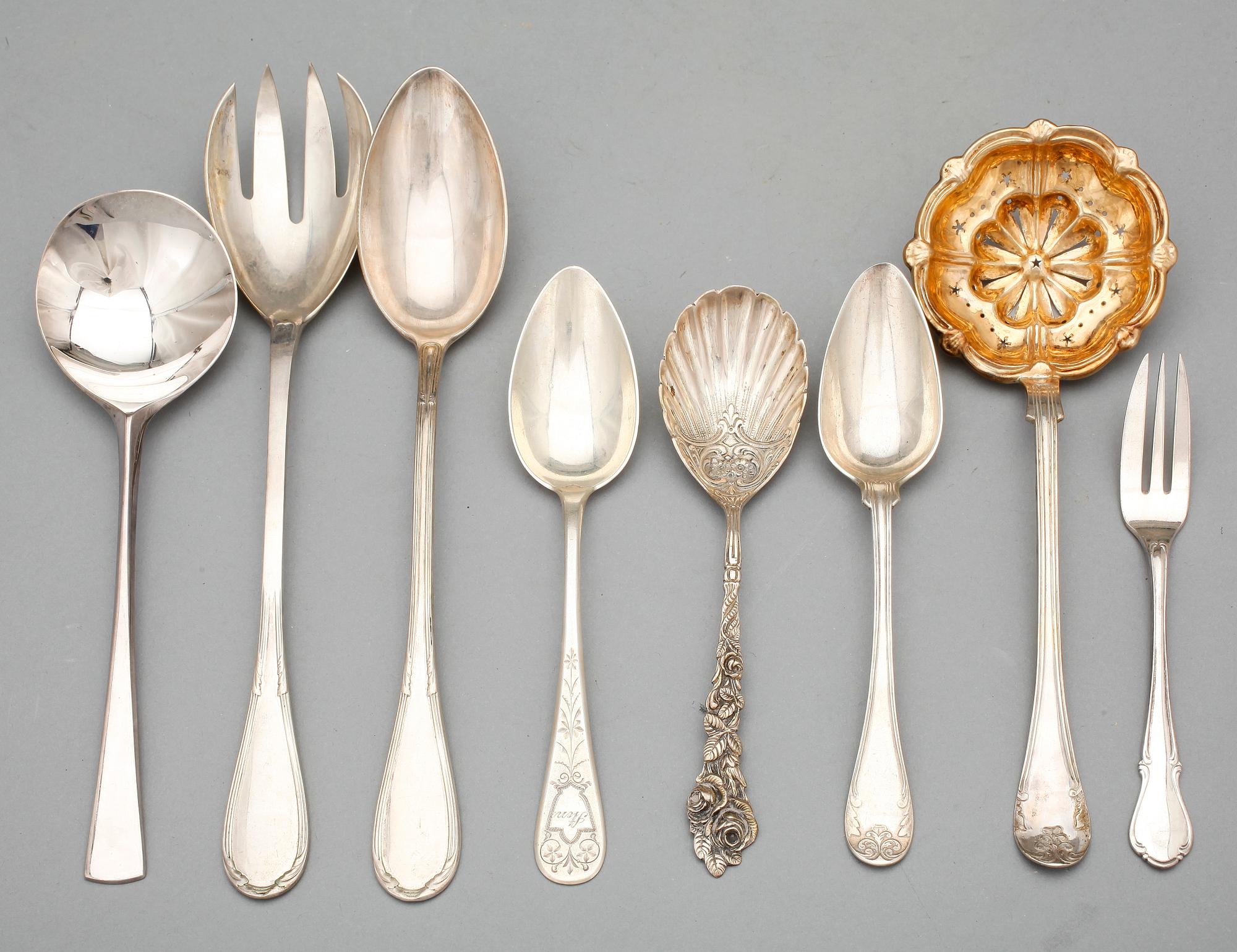 BESTICKSERVISDELAR, 41 delar, silver, bla K Anderson, mestadels 1900-tal. Totalvikt: ca 1060 gram.