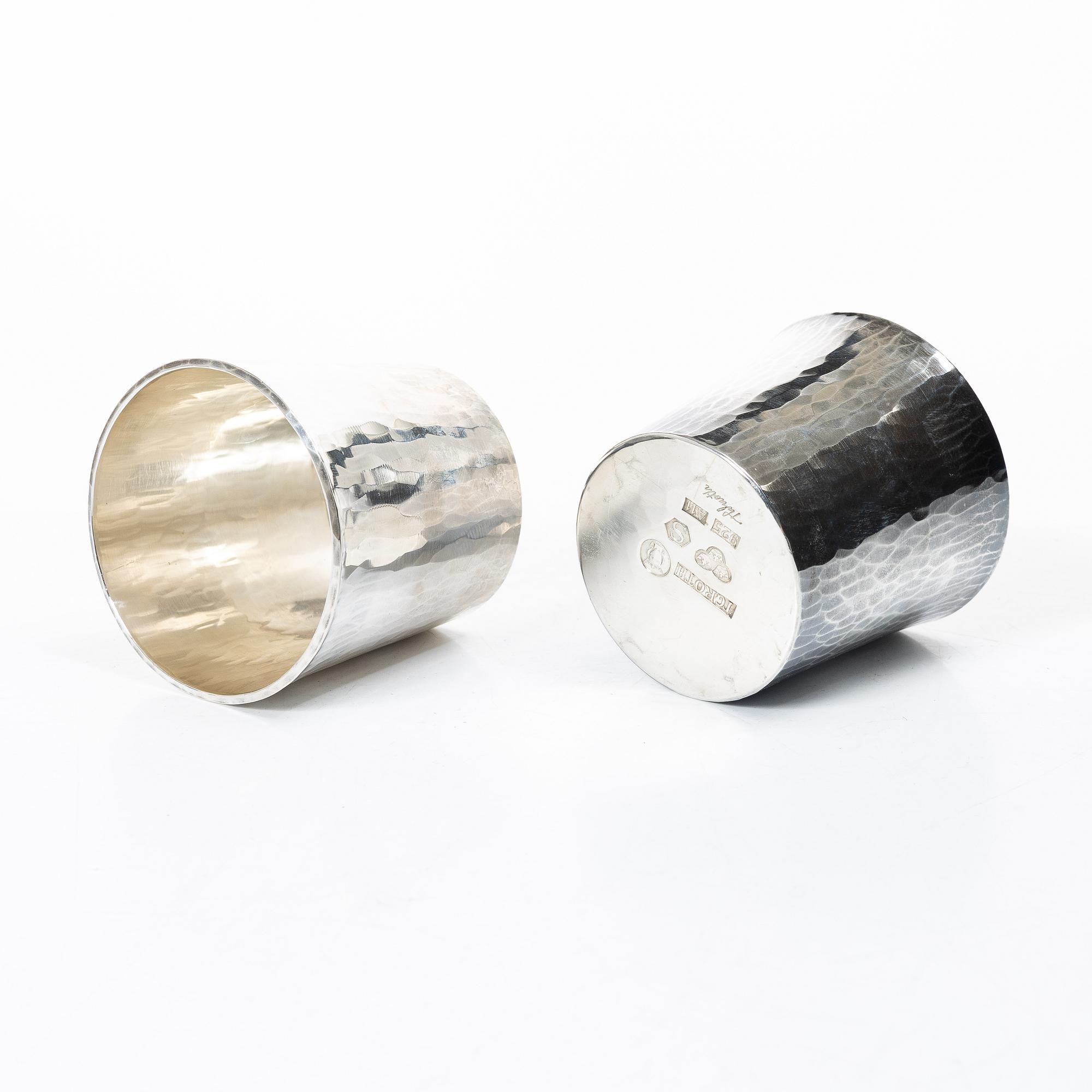 Thorbjörn Groth, beakers, 12 pieces, sterling silver, Stockholm, 1997–2000.