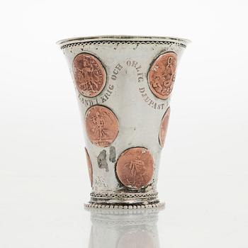 A Swedish 18th century parcel-gilt silver beaker, unmarked.