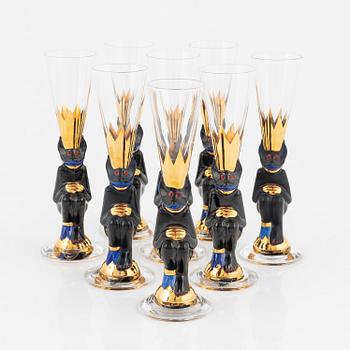 Gunnar Cyrén, snapsglas, 8 st, sk djävulsglas, "Nobel", Orrefors.