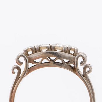 Ring 18K vitguld med briljanter och diamanter 8/8 ca 0,30 ct totalt, storlek 17/54.